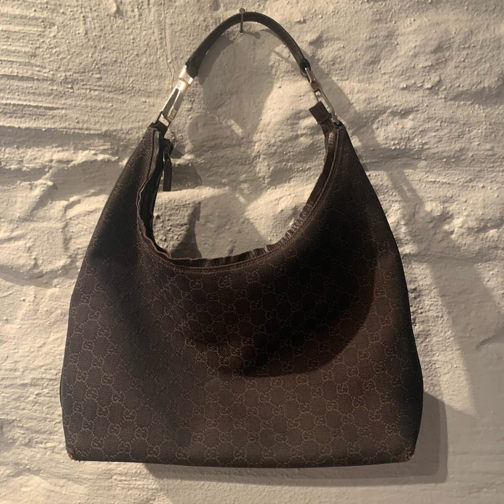 👜GUCCI brown cloth and leather purse